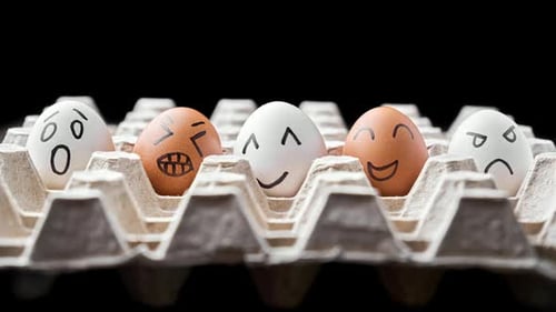 Eggs With Faces Showing Different Emotions in Carton