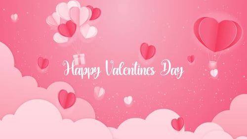 Happy Valentine's Day Pink Sky with Flying Hearts Background