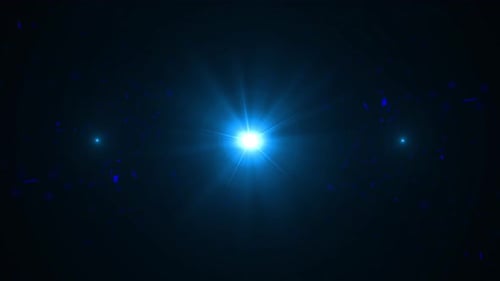 Abstract Blue Particles on Black Background and optical flares blue