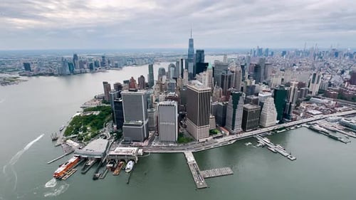 Lower Manhattan seen from a helicopter, New York City, United States