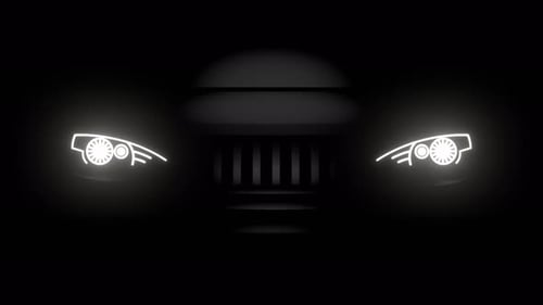 V 350001 0760Car headlight blinking in Dark. Sports car Headlight.