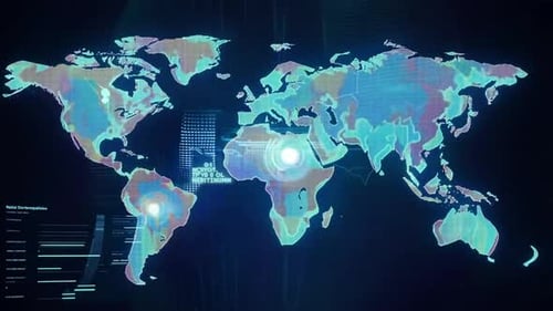 Futuristic Digital World Map with Animated Data Connections