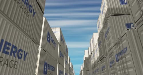 Energy storage cargo containers in row endless