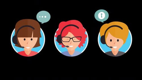 Garotas do serviço de call center conversando com o cliente no canal Alpha