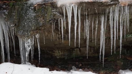 Icicles on a rock wall