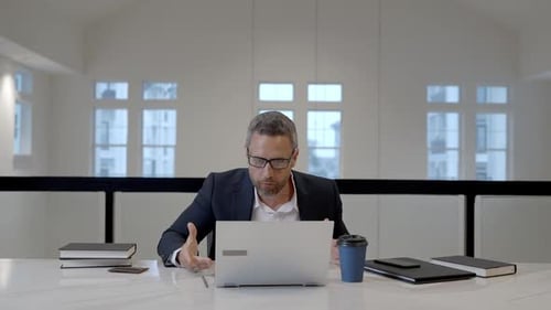 On Line Meeting Businessman Talk Online Office Worker Talk on Video Conference in Office Business