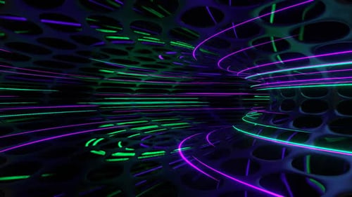 Purple And Turquoise Sci Fi Neon Ring Movement Background Vj Loop In HD