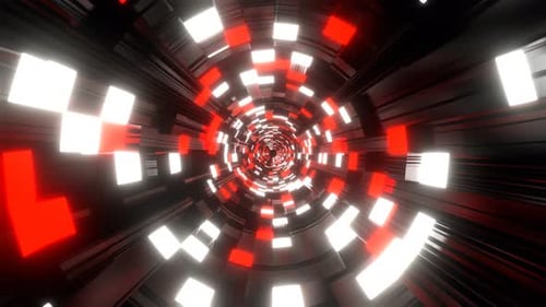 White And Red Sci Fi Tunnel With Neon Squares Background VJ Loop l 4K