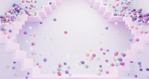Playful Pastel Balls Bouncing Down Geometric Stairs Background