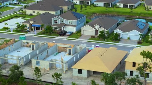 Aerial View of Homes Under Construction in Suburb