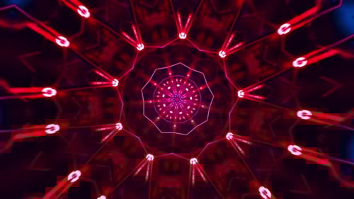 Luminous Red-Blue Abstract Tunnel Kaleidoscope. Looped Animation