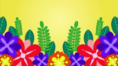Floral spring cartoon animation with gradient yellow background