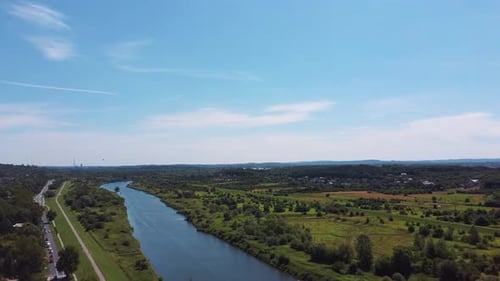 Krakow, Poland. Aerial View With Vistula River and Far View of Krakow City in the Background