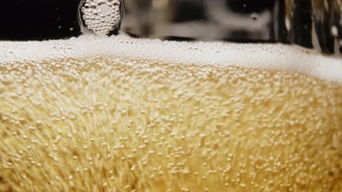 Beer Pouring Into Mug Creating Foam and Bubbles