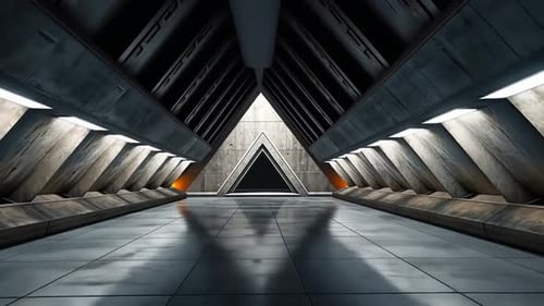 Futuristic corridor with triangular design