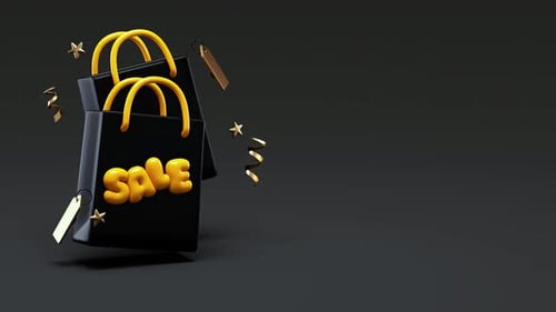 Black Friday 3D animation video loop for sale promotion with shopping bags and discount tags