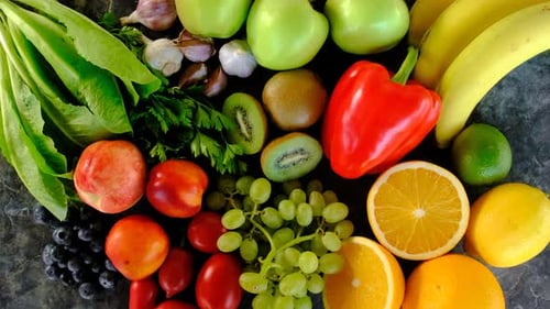 Overhead Display of Fresh Fruits, Vegetables, and Herbs