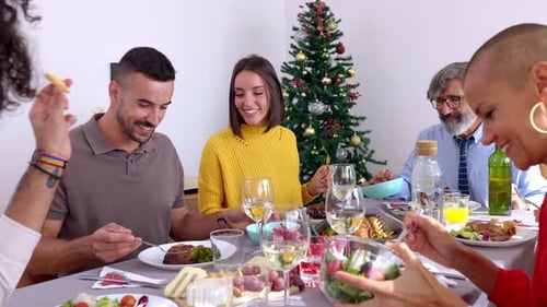 Family Meal Around the Table at Christmas
