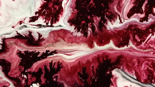 Abstract Swirling Red, White, and Black Paint