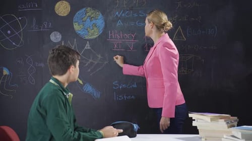 Teacher Explaining History to Student in Classroom
