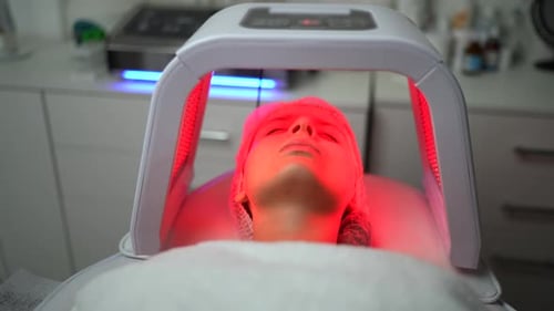 Woman Receives Light Therapy Facial Treatment