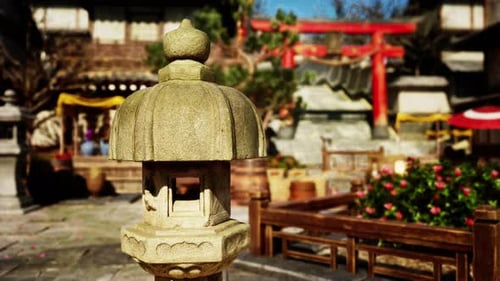 Beautifully Lit Japanese Temple Clear Weather