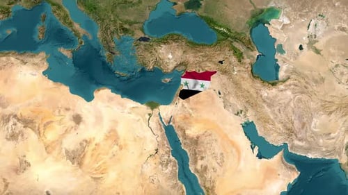 Syria Country Map with Waving Flag Reveal