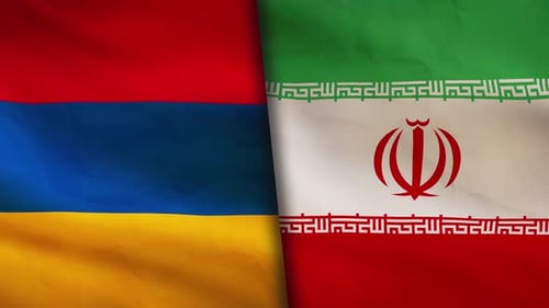 Waving Flags of Armenia and Iran Seamless Loop