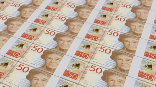 50 SWEDISH KRONA banknotes printing by a money press