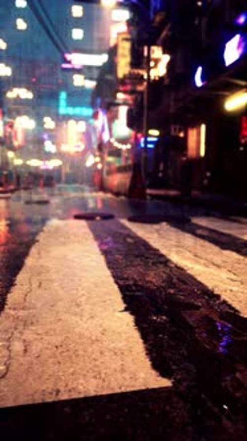 City Street Night Scene With White Road Line