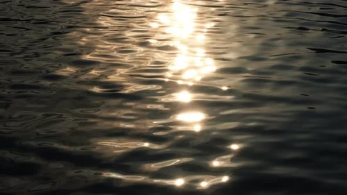 Slow motion of golden glittering sea surface, abstract background.