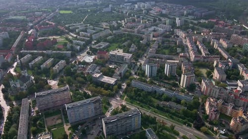 Aerial Panoramic View of City Landscape with Residential Buildings at Summer Day