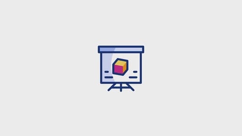 Animated Presentation Board Icon with Rotating 3D Cube
