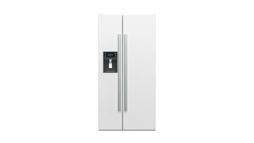 Modern white double door refrigerator with ice dispenser