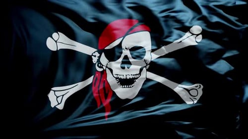 Realistic Waving Pirate Flag with Skull and Crossbones