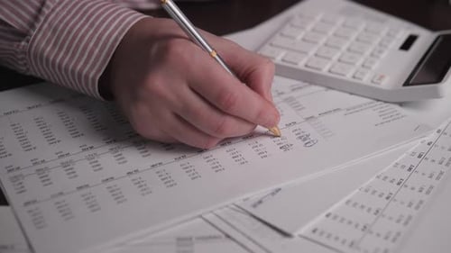 Hand Circles Numbers on Spreadsheet with Pen