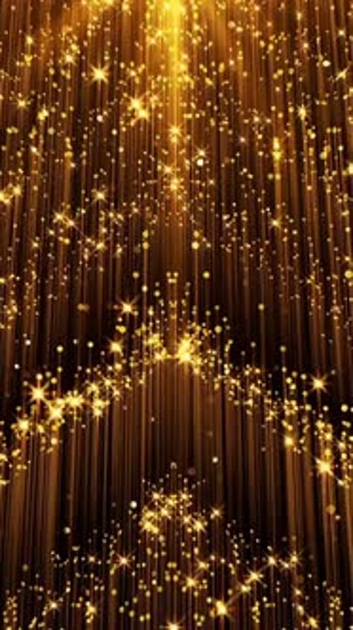 Vertical Golden Glittering Light Rays And Particle Background