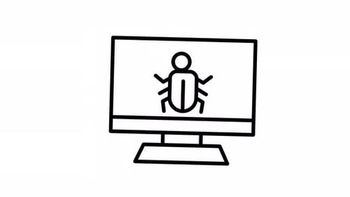 Monitor de computadora con animación de iconos de línea de errores de software
