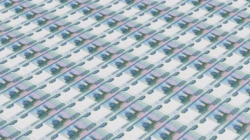 Printing money. Back side of Russian Ruble paper money banknotes