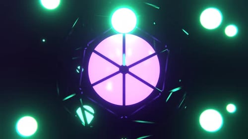 Türkisfarbener und violetter heller flammender Plasmakugel auf einem sphärischen Rahmenhintergrund VJ Loop in 4K