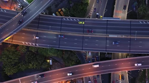 Top View of Overpass and City Traffic at Night
