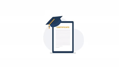 Animated Digital Certificate and Graduation Cap Concept