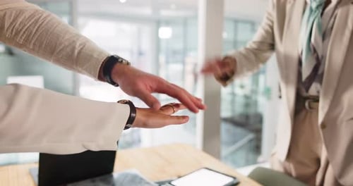 Hands, stack and teamwork with business people in office together for solidarity or unity