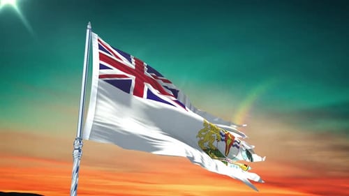 Waving Flag of British Antarctic Territory at Sunset
