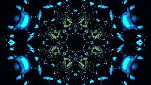 Flying in a tunnel with flashing multicolored fluorescent lights