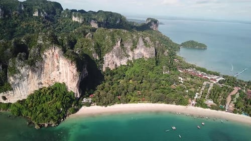Krabi, Thailand. Aerial View on Amazing Coastline With Steep Cliffs, Rainforest and White Sand Raila