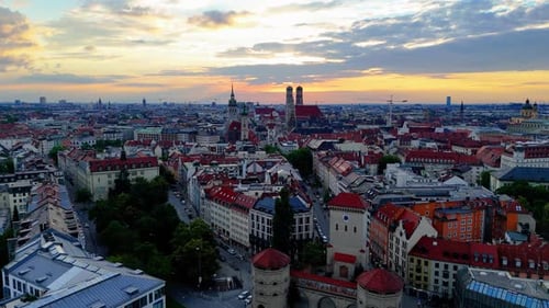 Aerial View of Munich City Center at Sunset Munich Germany