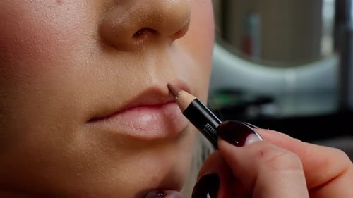 Closeup of Lip Makeup Application