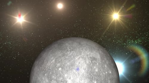 Rotierender Quecksilberplaneten-Kugelgalaxie im Weltraum mit Sonnensystem, Video zu Wissenschaft und Technologie. 1419