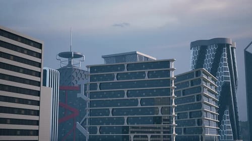 Cluster of Tall Buildings in Futuristic City